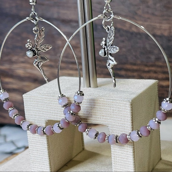 Silver FAIRY EARRINGS BELIEVE in MAGIC hoop FAIRY CRYSTAL BALL EARRINGS new - Picture 9 of 10